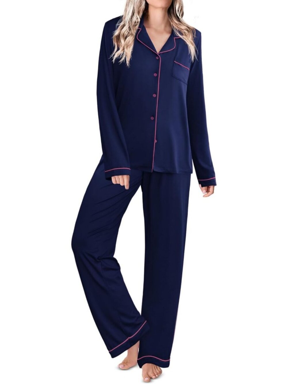 Cozy Women's Long Sleeve Pajama Set | Classic Button-Up Sleepwear PJs